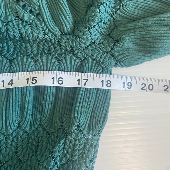 Free People Fire Island Blouse Crochet Top 3/4 Sleeve Knit Green size M Boho - Picture 10 of 12